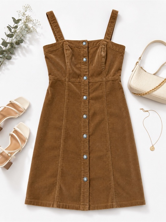 Hollister Dresses & Skirts - Hollister Brown Corduroy Button Front Mini Dress Size Small (w)